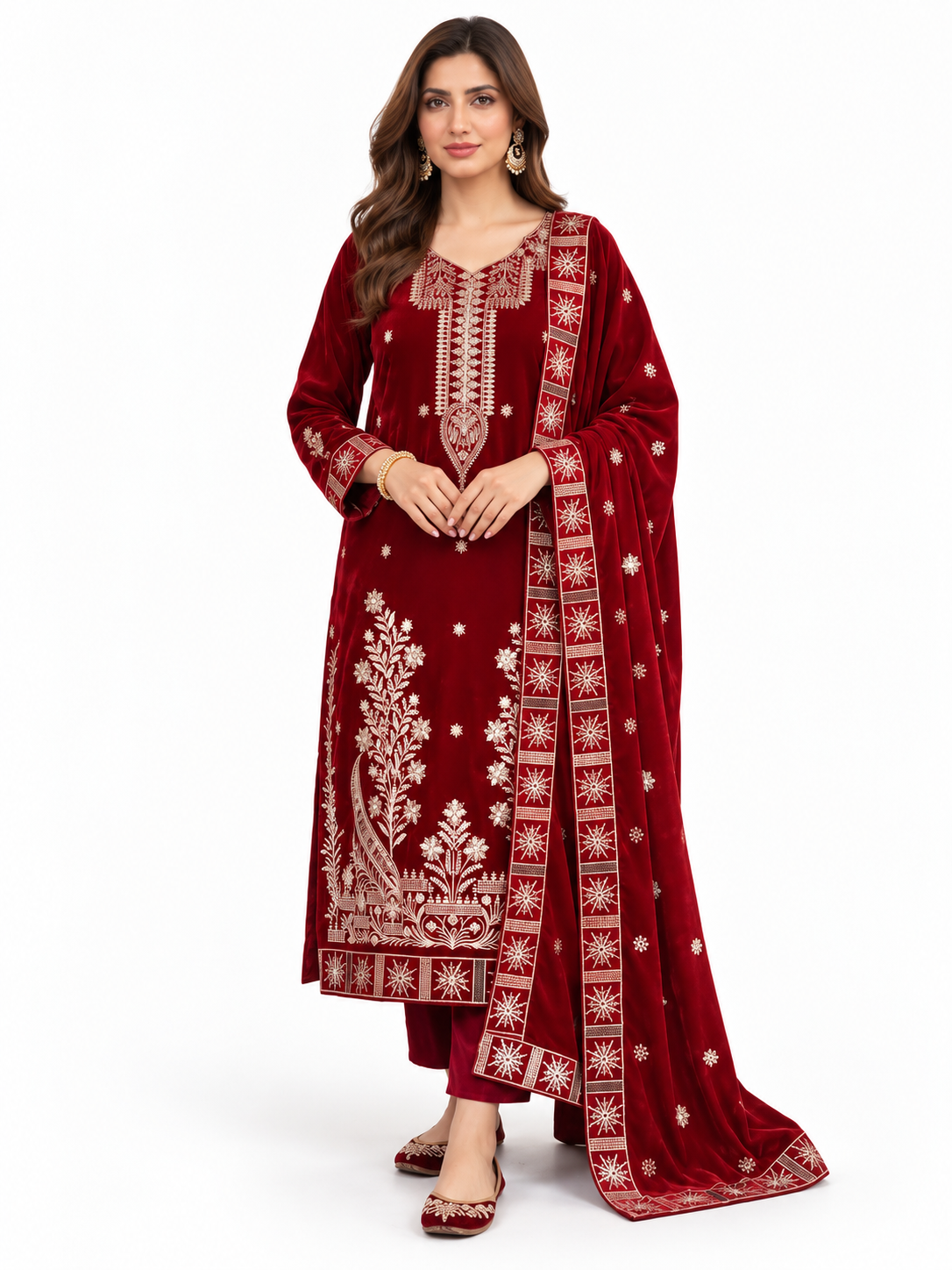 Winter Collection 2027 – Premium Dhanak 3-Piece Suit with Heavy Embroidered Shirt & Dupatta