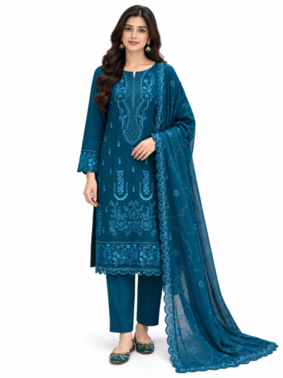 JAZMIN Winter Collection 2027 – Premium Dhanak 3-Piece Suit with Heavy Embroidered Shirt & Dupatta