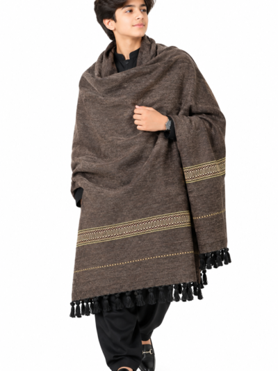 Heavy Handmade Hazel Brown Multani Work Shawl for Children Pakistani Winter Shawl 700g