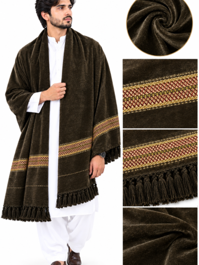 Elegant Dark Coffee Pakistani Shawl Premium Traditional Winter Wrap