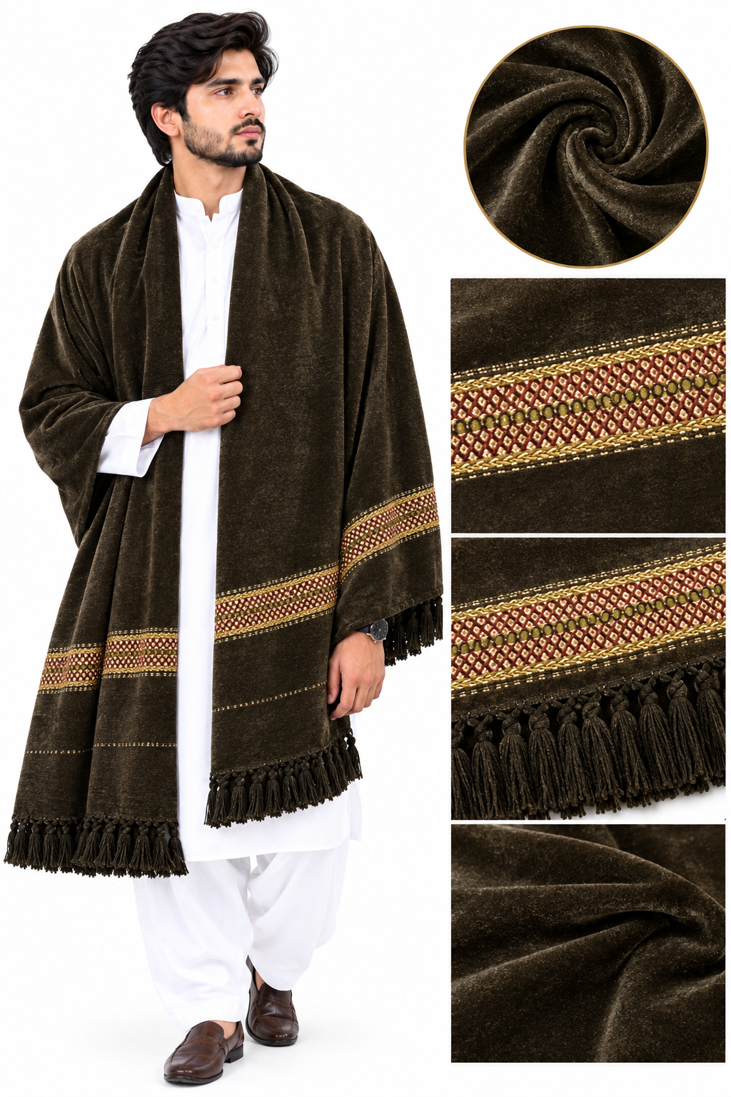 Elegant Dark Coffee Pakistani Shawl Premium Traditional Winter Wrap 1000g