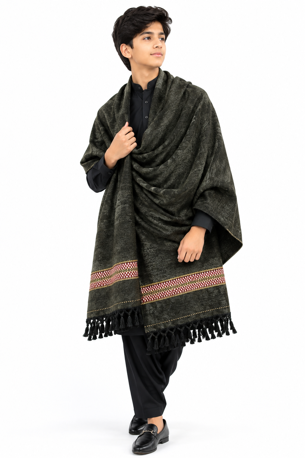 Heavy Handmade Grey Multani Work Shawl for Children Pakistani Winter Shawl 700g