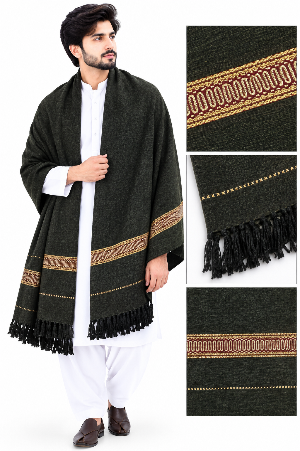 Elegant Dark Grey Pakistani Shawl Premium Traditional Winter Wrap 1000g