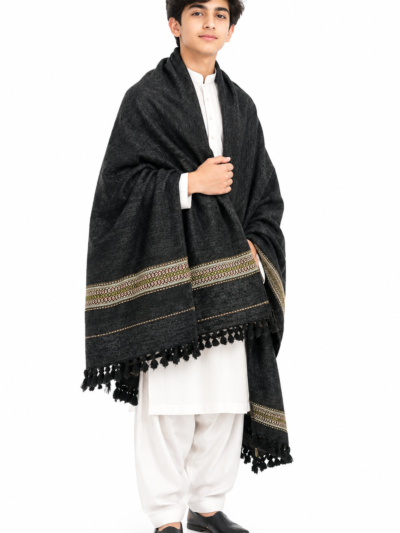 Heavy Handmade Dark Grey Multani Work Shawl for Children Pakistani Winter Shawl 700g