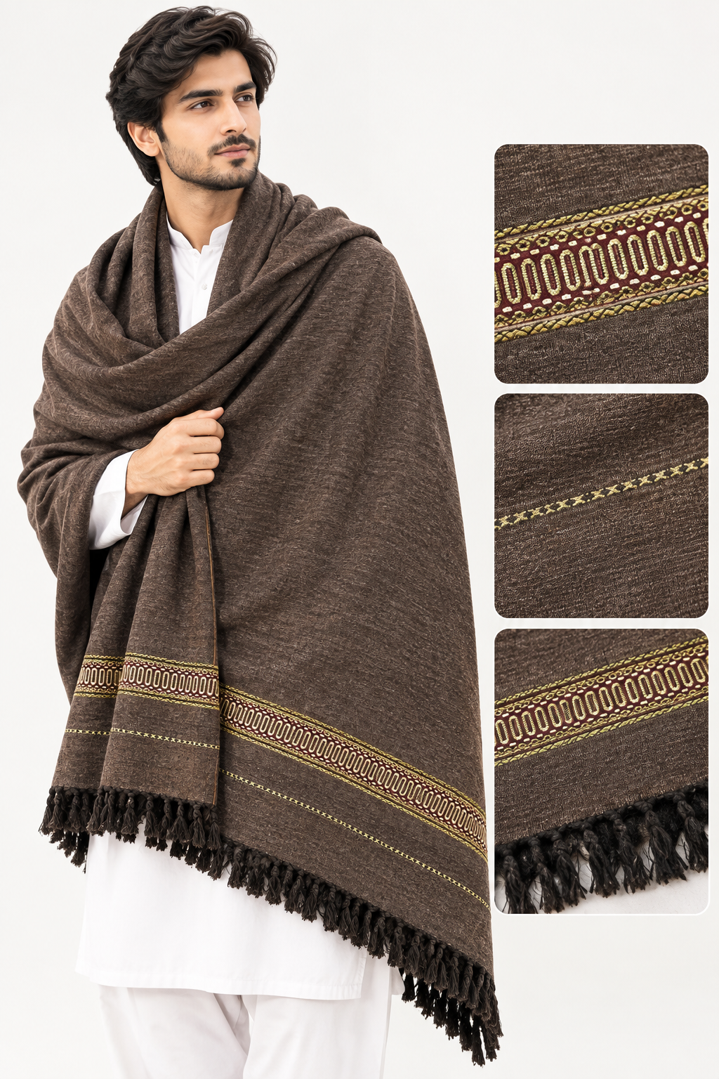 Elegant Light Brown Shawl Premium Pakistani Traditional Winter Wrap 1000g