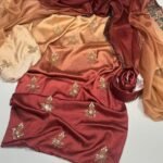 Shamoze Silk 3-Piece Suit – Digital Tie & Dye Print with Pearl, Beads & Adda Work Embroidery - Beige