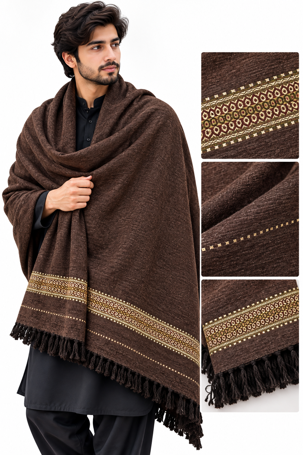 Elegant Dark Brown Shawl Premium Pakistani Traditional Winter Wrap 1000g