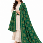 Handmade Multani Work Shawl for Girls Full Coverage Pakistani Shawl - Dark Green