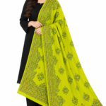 Handmade Multani Work Shawl for Girls Full Coverage Pakistani Shawl - Parrot Green