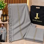 Men's Winter Shawl Pure Suti Woollen Shawl by J• JUNAID JAMSHED | 12 Colours | Premium Bag Packing - Light Grey
