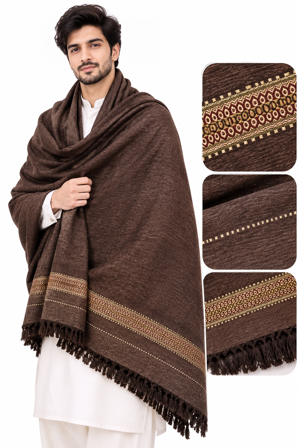 Elegant Cozy Brown Shawl Premium Pakistani Traditional Winter Wrap 1000g