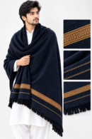 Navy Blue Men’s Shawl with Golden Border | Traditional Pakistani Shawl 1000g
