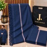 Men's Winter Shawl Pure Suti Woollen Shawl by J• JUNAID JAMSHED | 12 Colours | Premium Bag Packing - Neavy Blue