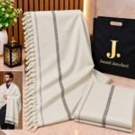Men's Winter Shawl Pure Suti Woollen Shawl by J• JUNAID JAMSHED | 12 Colours | Premium Bag Packing - Off White