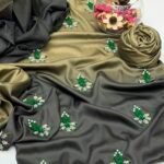Shamoze Silk 3-Piece Suit – Digital Tie & Dye Print with Pearl, Beads & Adda Work Embroidery - Olive Grey