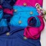 Shamoze Silk 3-Piece Suit – Digital Tie & Dye Print with Pearl, Beads & Adda Work Embroidery - Royal Blue