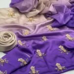 Shamoze Silk 3-Piece Suit – Digital Tie & Dye Print with Pearl, Beads & Adda Work Embroidery - Royal Purple