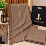 Men's Winter Shawl Pure Suti Woollen Shawl by J• JUNAID JAMSHED | 12 Colours | Premium Bag Packing - Taupe Brown