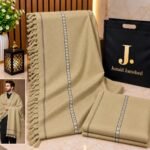 Men's Winter Shawl Pure Suti Woollen Shawl by J• JUNAID JAMSHED | 12 Colours | Premium Bag Packing - Warm Khaki Beige.