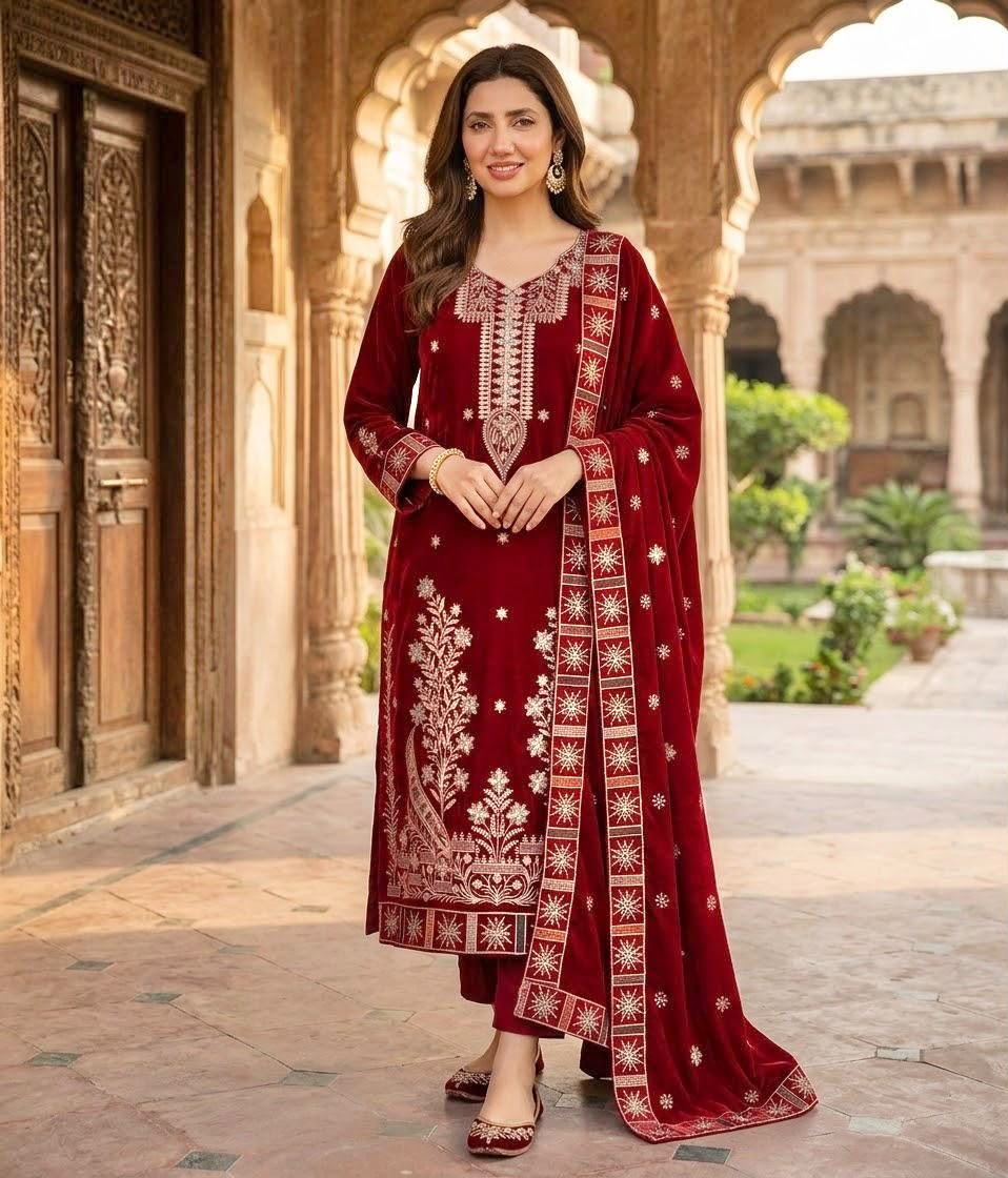 Winter Collection 2027 – Premium Dhanak 3-Piece Suit with Heavy Embroidered Shirt & Dupatta