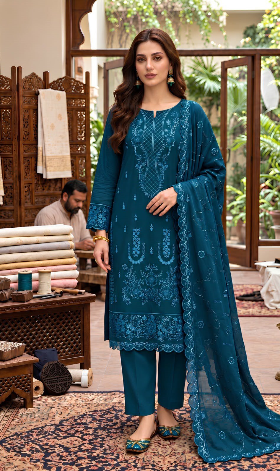 JAZMIN Winter Collection 2027 – Premium Dhanak 3-Piece Suit with Heavy Embroidered Shirt & Dupatta