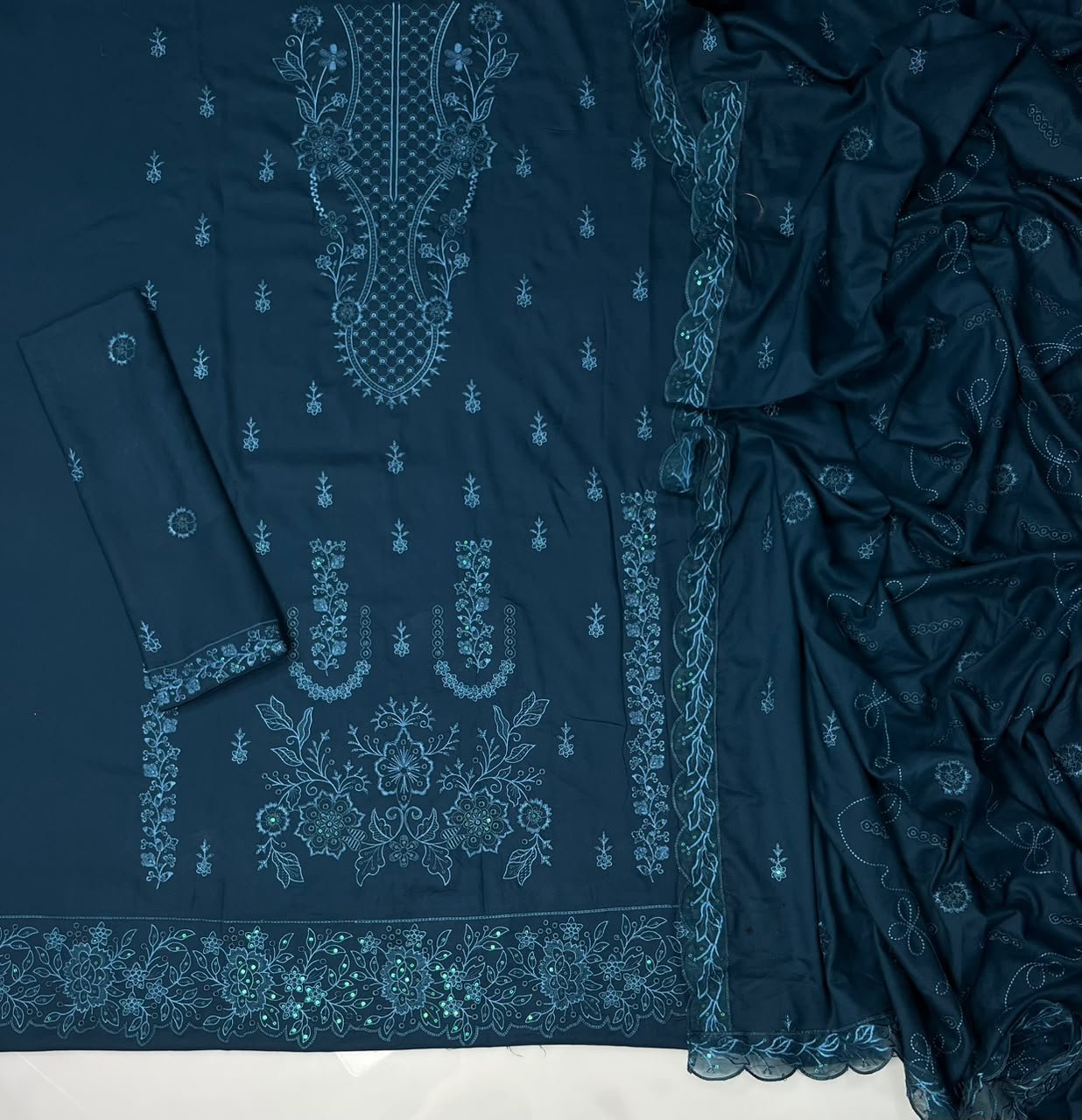 JAZMIN Winter Collection 2027 – Premium Dhanak 3-Piece Suit with Heavy Embroidered Shirt & Dupatta - Image 3