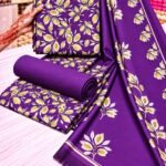 LOOMZIVA Imported Marina 3-Piece Suit with Fancy Wool Shawl - Purple