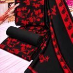 LOOMZIVA Imported Marina 3-Piece Suit with Fancy Wool Shawl - Black & Red