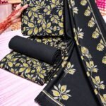 LOOMZIVA Imported Marina 3-Piece Suit with Fancy Wool Shawl - Black & Olive Green