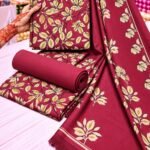 LOOMZIVA Imported Marina 3-Piece Suit with Fancy Wool Shawl - Red