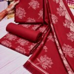 LOOMZIVA Imported Marina 3-Piece Suit with Fancy Wool Shawl - Dark Red
