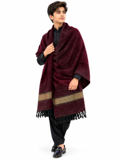 Heavy Handmade Maroon Multani Work Shawl for Children Pakistani Winter Shawl 700g