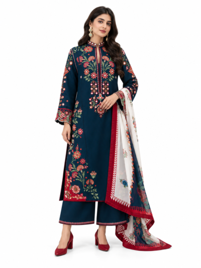 LOOMZIVA Winter Collection – Heavy Embroidered Airjet Dhanak 3-Piece Suit