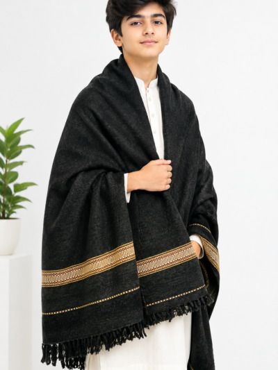 Heavy Handmade Black Multani Work Shawl for Children Pakistani Winter Shawl 700g
