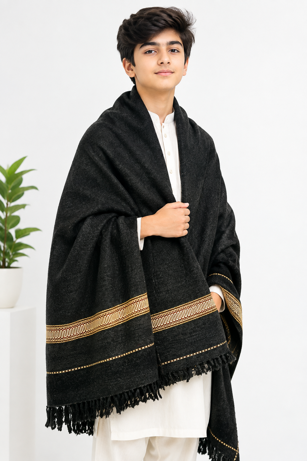 Heavy Handmade Black Multani Work Shawl for Children Pakistani Winter Shawl 700g