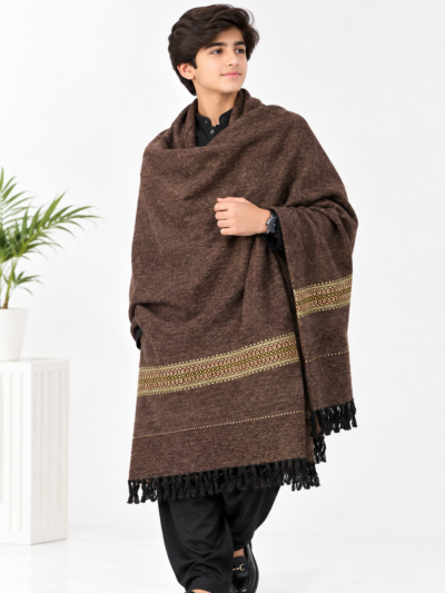 Heavy Handmade Chocolate Brown Multani Work Shawl for Children Pakistani Winter Shawl 700g